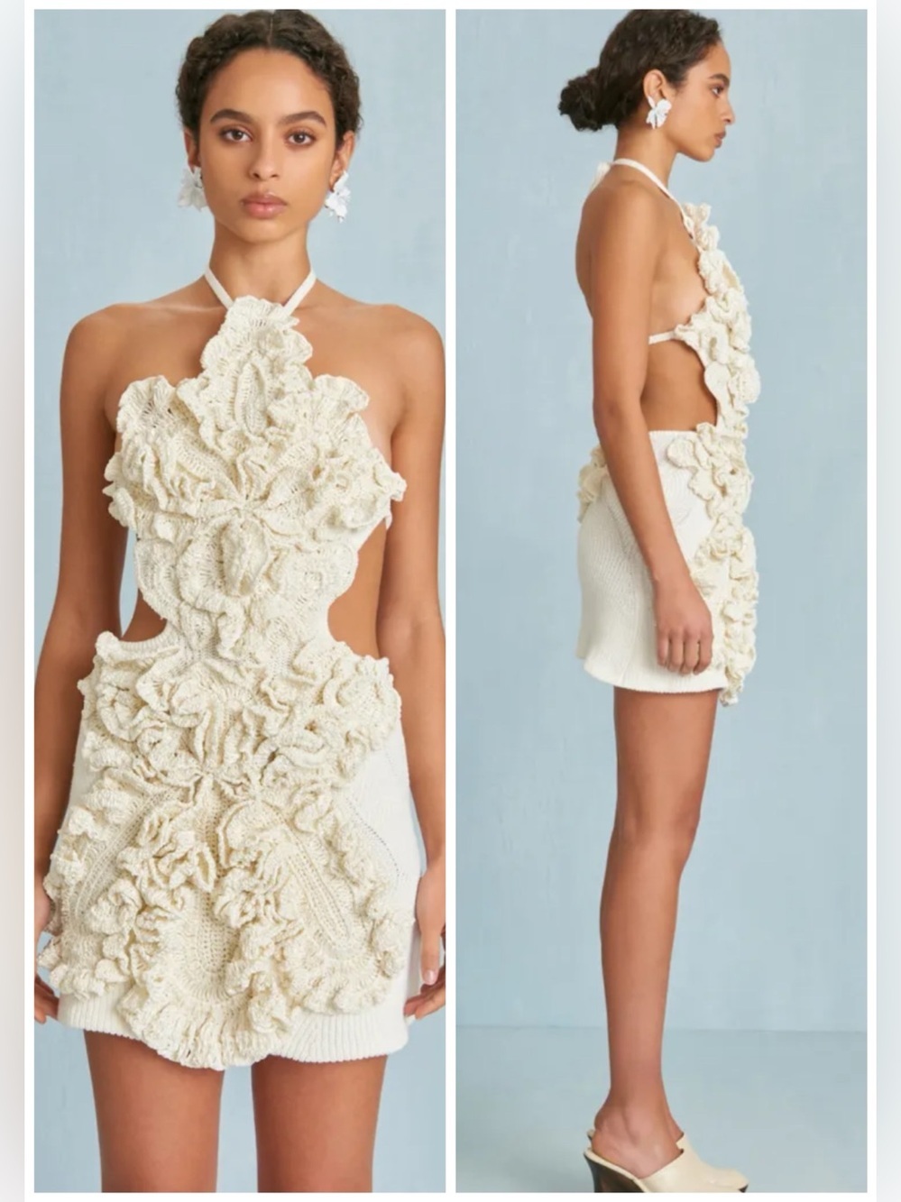 CULT GAIA Elisse Knit Floral Off White Mini Dress SZ XS